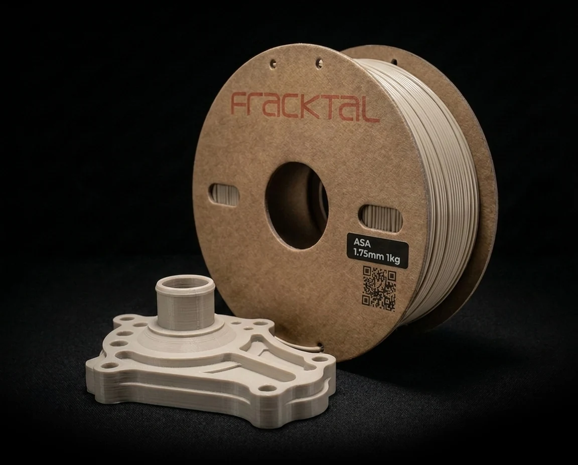 ASA filament spool with a 3D-printed pump cover