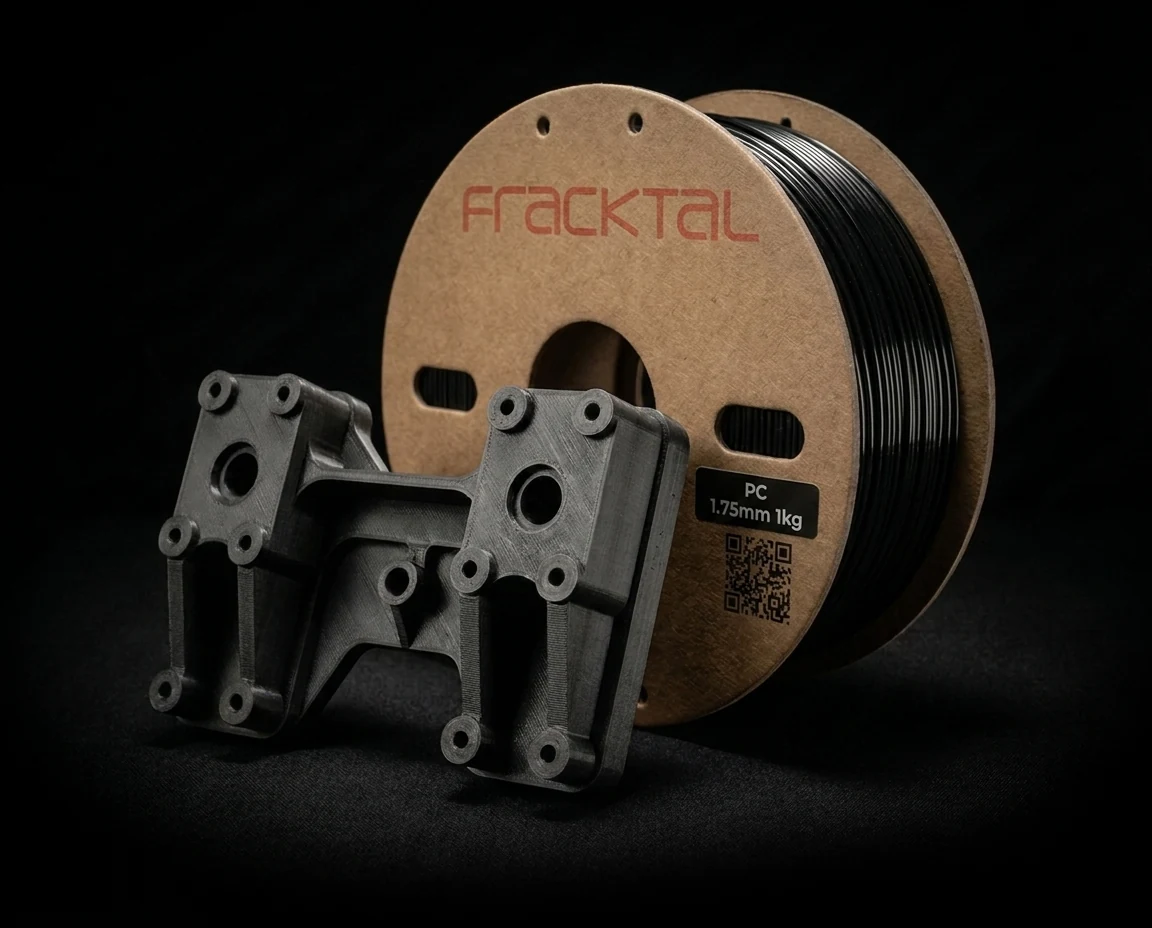 Polycarbonate filament spool with a 3D-printed part
