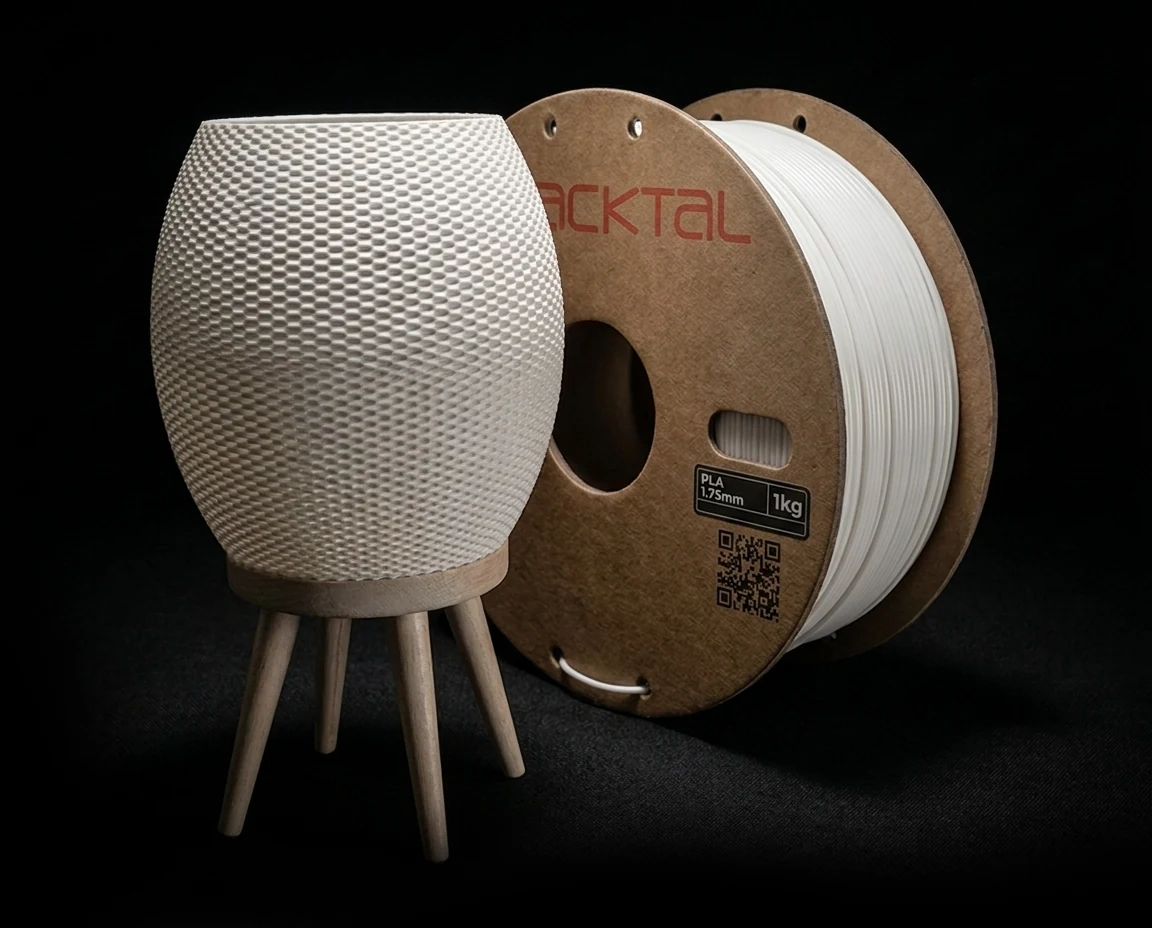 PLA filament spool with a 3D-printed lamp shade